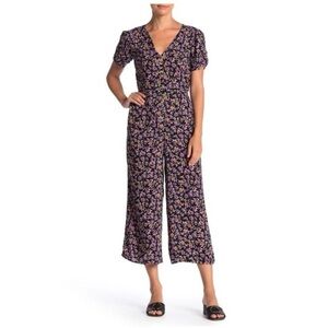 Band of Gypsies Floral Button Jumpsuit Cropped Tie Bck Summer Comfort Boho Beach